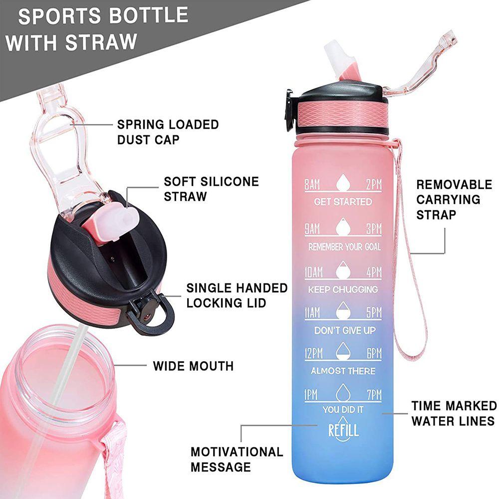 Solighter 1000ml Botol Air Plastik Frosted Travel Camping Olahraga Luar Ruangan Kapasitas Besar Kebugaran Gradien