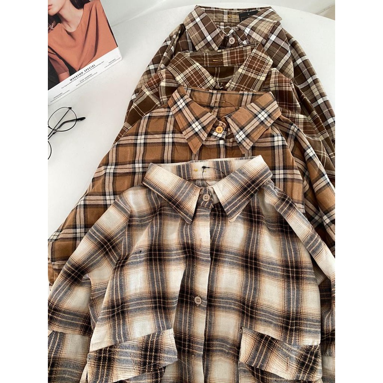 Kameja Flanel Crop Wanita Oliva Shirt