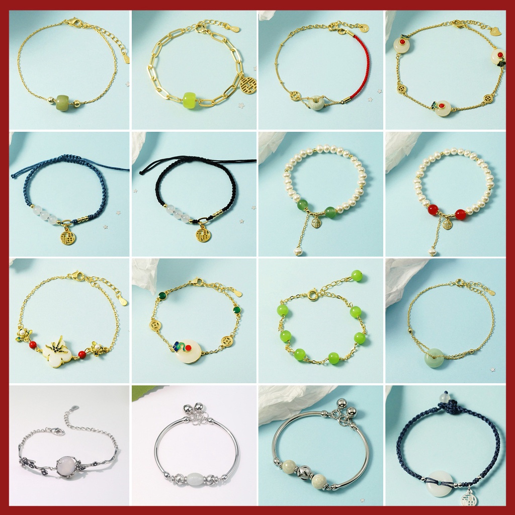 Gelang Tangan Manik-Manik Batu Jade Bulat Natural Untuk Wanita / Hadiah Valentine
