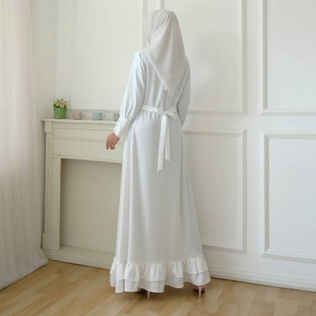 DRESS WHITE MAIDA CUFF FIT TO L GAMIS MUSLIM WANITA DEWASA ORIGINAL REALPICT