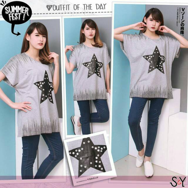 (LD 120cm) XXXL 3XL ATASAN BIGSIZE STAR PAKAIAN WANITA ATASAN BIGSIZE ATASAN JUMBO