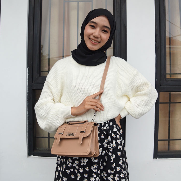 Luna Aura Tas Selempang Bahu Wanita Bordir Kotak Slot 2in1 Tas selempang cewek Tas ootd