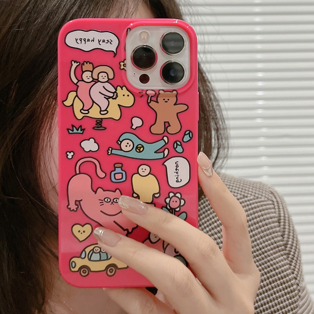 IPHONE Kartun Doodle Rose Red Jelly Soft Case Pelindung Untuk Iphone7 8 PLUS X XR XS 11 12 13 14 MINI PRO MAX SE 2020 Cute Covers