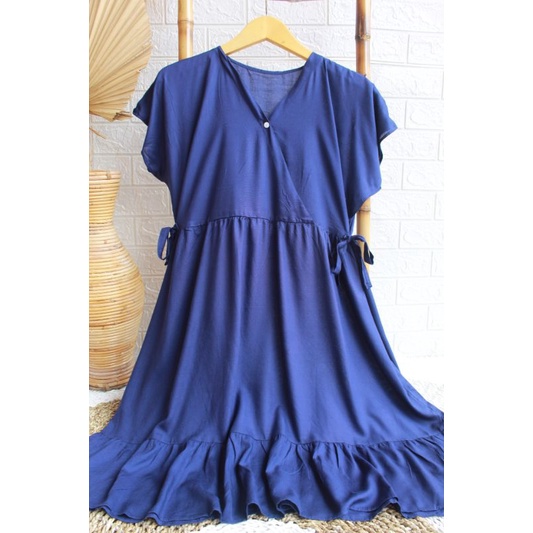 Daster Kimono Pendek || Daster Kimono Polos || Dres Kimono || Daster Rayon || Daster Rayon Busui || Daster Ruffle Busui-NAVY