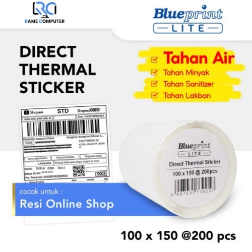 Resi Online Shop BLUEPRINT Direct Thermal Sticker 100x150 Isi 200 Label Alamat Shopee