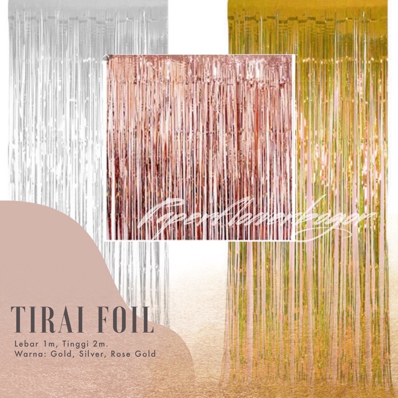 Tirai Foil Rumbai Plastik Warna Dekor Pesta Ulang Tahun Backdrop Gold Silver Rose Gold Pink