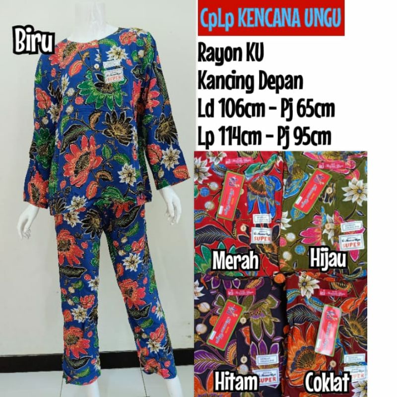 Piyama Batik Muslim, Setelan Babydoll Kencana Ungu Lengan Panjang