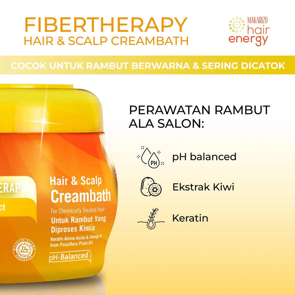 Makarizo Hair Energy Fibertherapy Hair & Scalp Creambath Kiwi 500 mL / Perawatan Rambut Berwarna-4