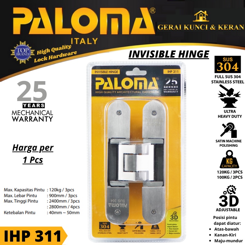 PALOMA IHP 311 INVISIBLE HINGE ENGSEL TANAM P100 STAINLESS STEEL SSS