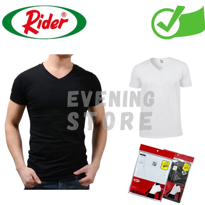 Kaos Polos Oblong Pria Rider V-Neck (R222B) | Hitam - Putih