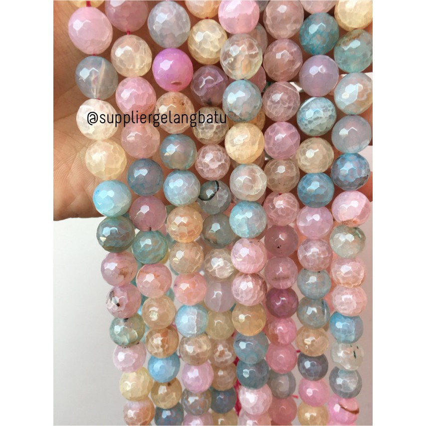 Natural Morgan FACETED beads 12mm CUTTING batu manik candy craft impor aksesoris craft bahan fashion