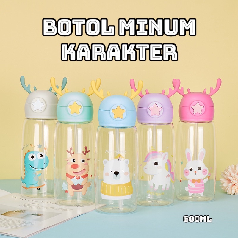 AZ Botol Minum Sedotan Anak-Anak Motif DEER Tanduk Rusa (BPA FREE) IMPORT