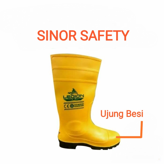 Sepatu Boot Rubber Safety LEGION Karet Ujung Besi Steel Toe Proyek