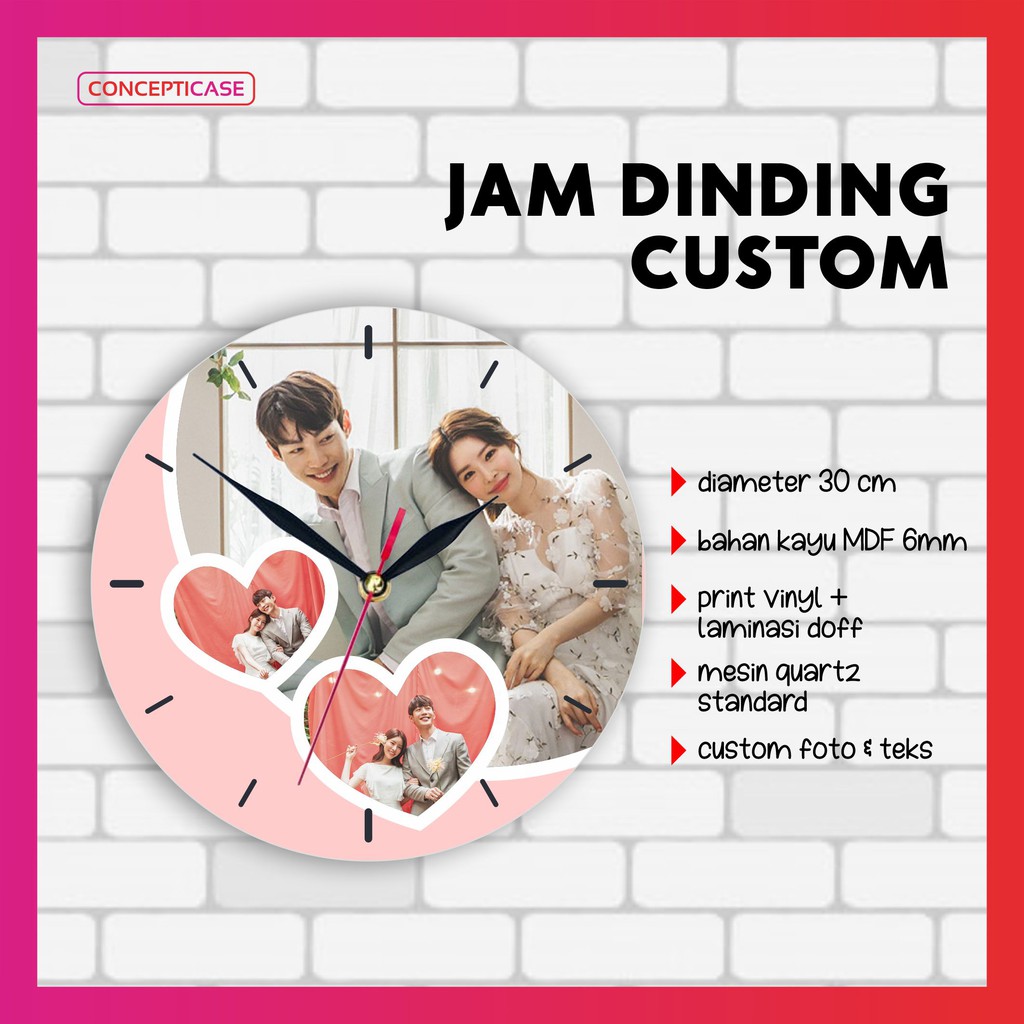 JAM DINDING KAYU CUSTOM FOTO DAN FREE TULISAN