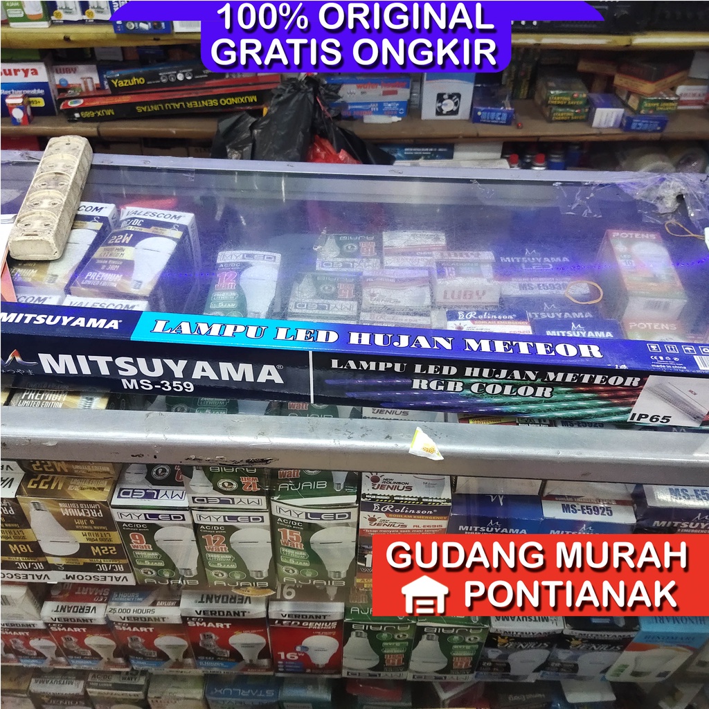 Lampu seri Meteor Hias Hujan Turun Warna warni 8 batang 50CM / setengah meter Mitsuyama MS-359 BARU