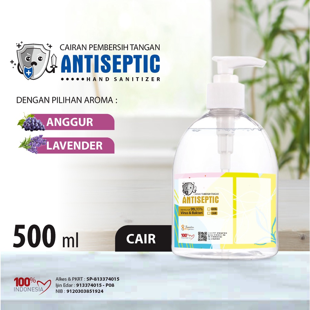 Hand Sanitizer Cair Putihan Antiseptic Aroma Segar Kemasan 500 ml ( BOTOL PUMP BULAT )