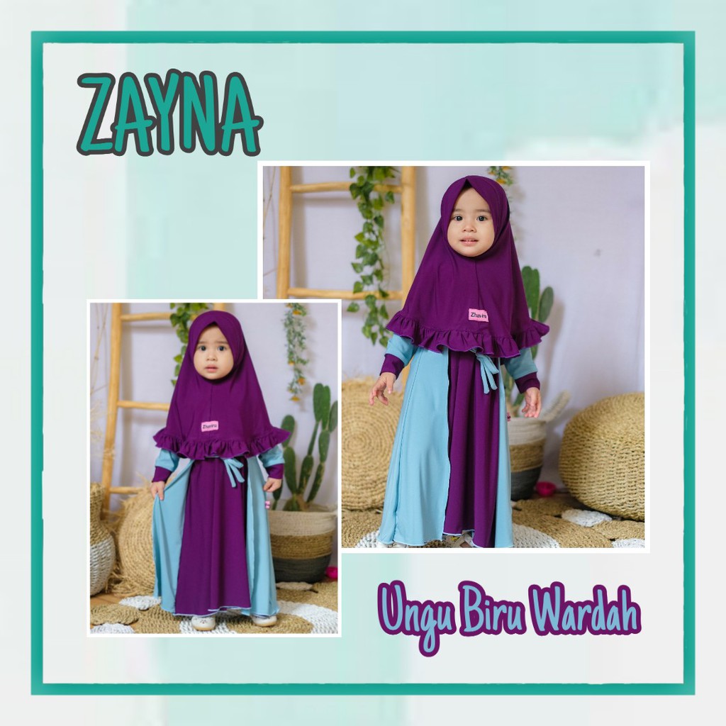 Gamis Zayna by Zhavira - Biru Wardah Ungu - Gamis Bayi Balita Anak Perempuan