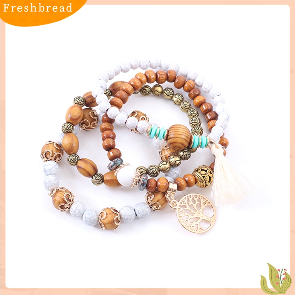 [TERLARIS]4Pcs Unisex Fashion Wooden Beads Tassel Strand Bangle Bracelet Jewelry Gift