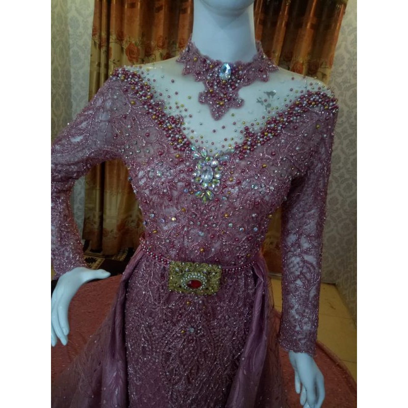 Gaun pengantin akad kebaya langsung konveksi Pink &amp; Green