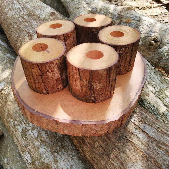 01-Wood Candle holder 5 cm tempat lilin aromaterapi no elektrik tea ligth