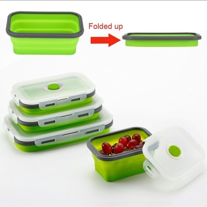 Folding Lunch Box Silicone Kotak Makan Lipat Silikon Aman Murah