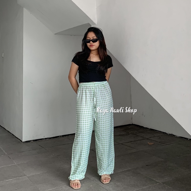 Kulot Motif Bali Rayon Premium-Kulot kotak Mint