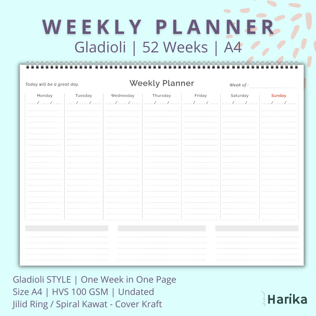 

Weekly Planner Undated | A4 | Gladioli
