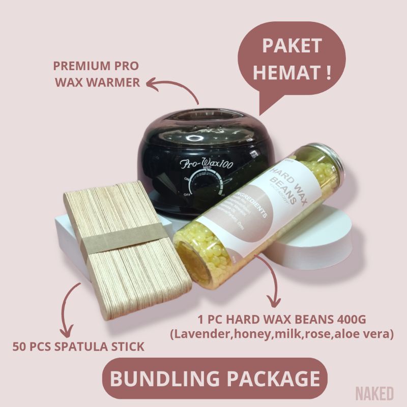 paket hemat waxing warmer, 400g hard wax beans ,stik spatula waxing