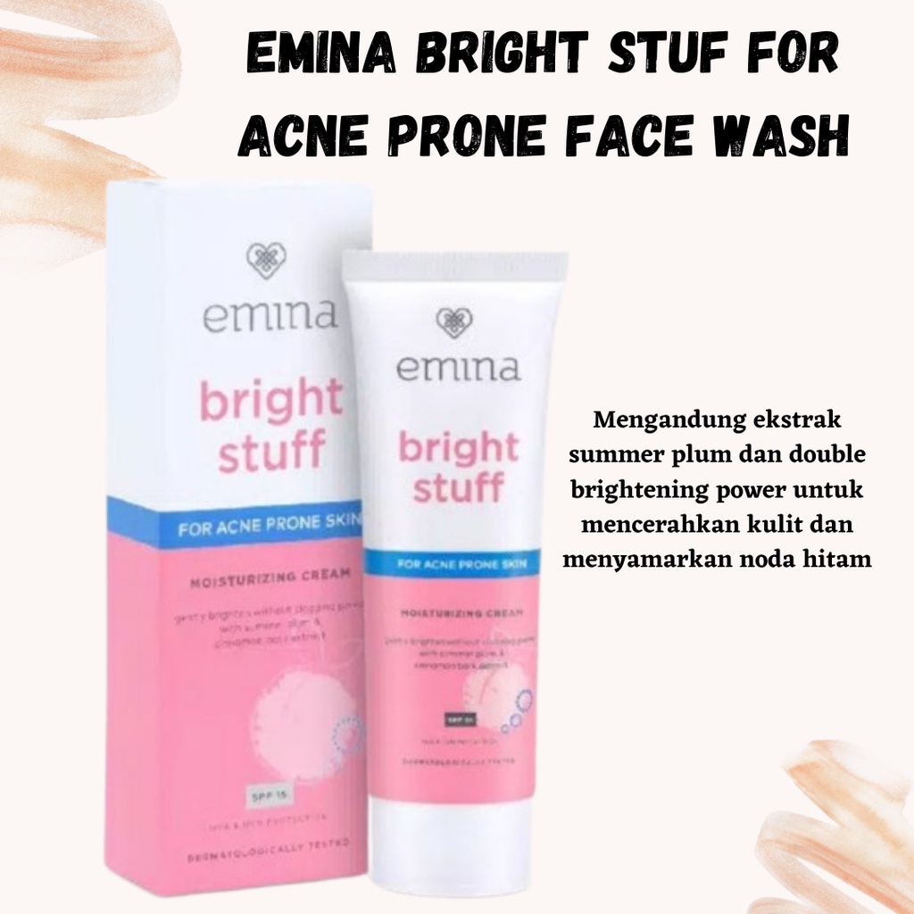 BEST SELLER!! Emina Bright Stuf for Acne Prone Face Wash 50 ml /100 ml &amp; Moisturizing Cream 20ml