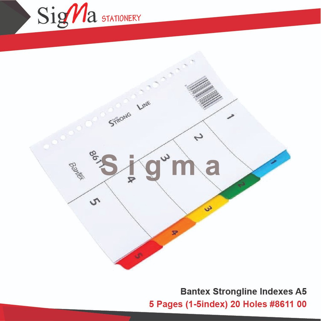 

Bantex Strongline Indexes A5 5 Pages (1-5 index) 20 holes #8611 00