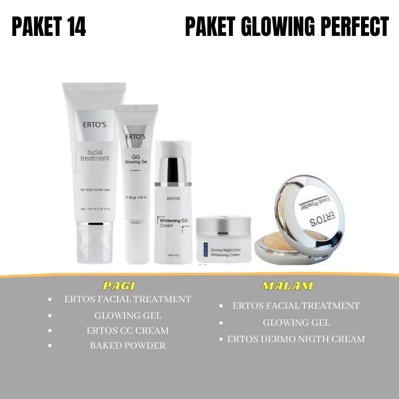 Ertos Paket Lengkap Perawatan Wajah original Berminyak Komedo flex hitam pori besar jerawar bruntusan radang kering Glowing-Paket 14