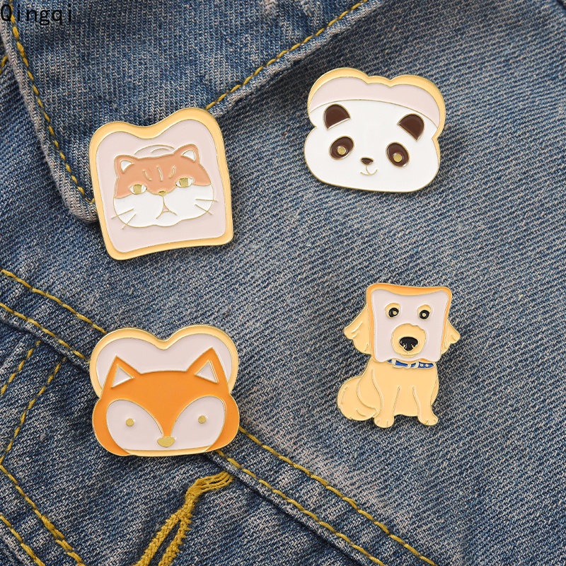 Bros Pin Enamel Bentuk Kartun Panda / Kucing / Rubah Lucu Untuk Hadiah