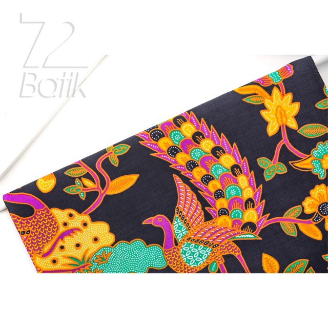 BAHAN BATIK PREMIUM Katun Motif Burung Merak Warna Kuning Orange Hitam Hijau 729909 Cap 72 Jarik Jarit Samping Kebat Panjang Batik Katun Modern Premium Bahan Seragam Batik Pernikahan Kantor Keluarga Murah Kamen Jadi Batik Bali Lembaran