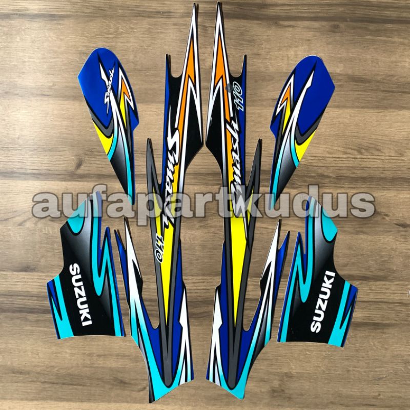 Stripping strip stiker sticker lis polet body Suzuki Smash 2004 Hitam Biru striping les suzuki smash