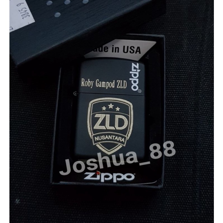 Zippo Custom Ukir Logo ZLD Nusantara Black Matte Bisa Ukir Nama Sendiri