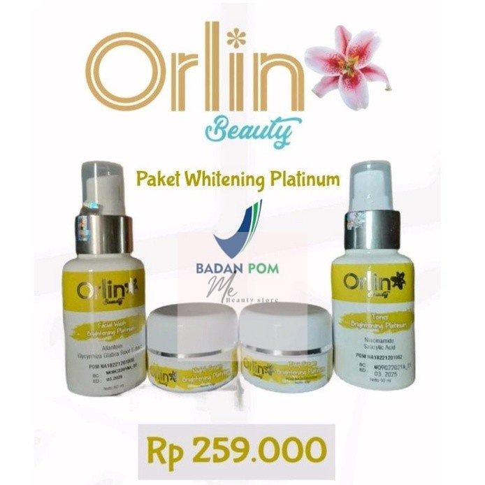 ORLIN BEAUTY PAKET WHITENING PLATINUM GLOWING BPOM - CREAM KRIM PELICIN PEMUTIH WAJAH & BIKIN GLOWIN