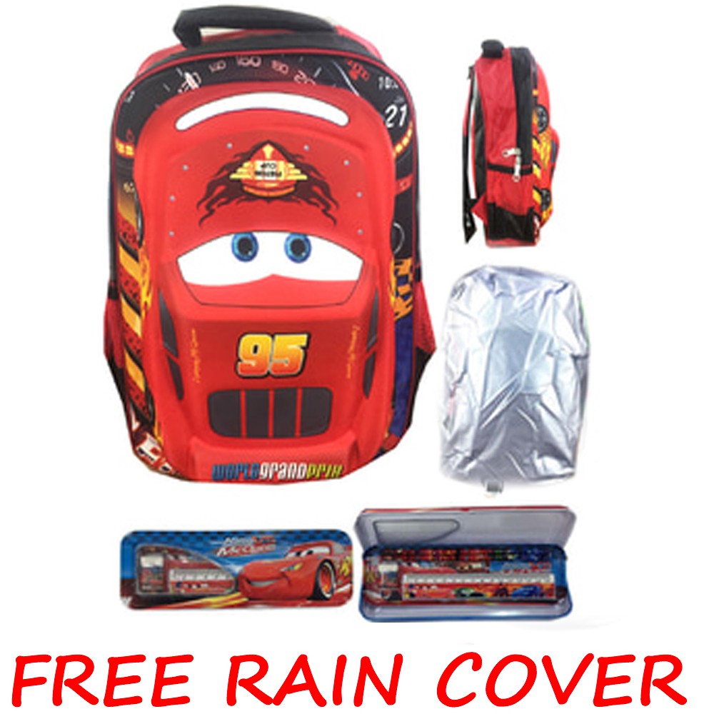 FREE ONGKIR + RAINCOVER Tas Ransel Sekolah SD Cars McQueen 3D Timbul Hard Cover S