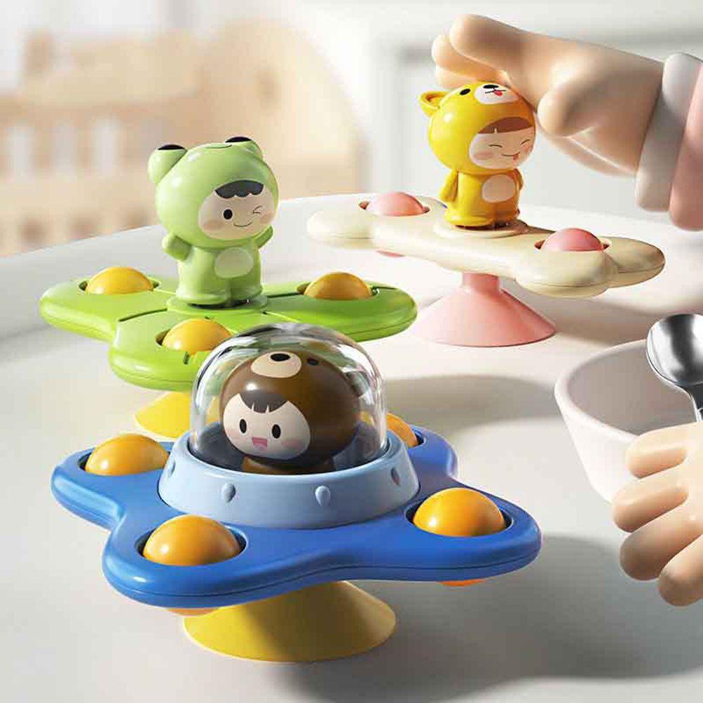 NEEDWAY Mainan Mandi Bayi 1set Kartun Edukasi Dini Anak Mainan Kerincingan Teether Giroskop Anak Hadiah Mandi Sucker Spinner