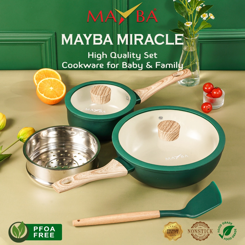 PANCI MAYBA MIRACLE 5 PCS Panci set Pearl Ceramic Germany Anti Lengket - Pearl Ceramic- Ceramic Set - WOK CERAMIC- MILK PAN KERAMIK set Panci susu