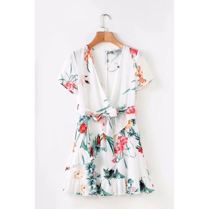 B6342 VENICE FLORAL KIMONO DRESS KOREA - WHITE KOREAN DRESS BUNGA - DRESS PUTIH MOTIF BUNGA GAYA KOR