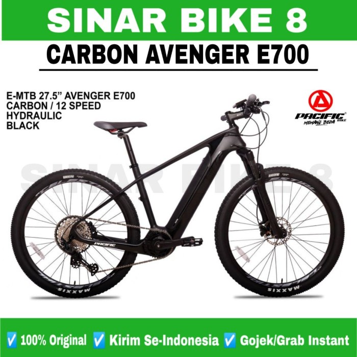 Sepeda Gunung E-MTB Electric PACIFIC AVENGER E700 Carbon 12 Speed Hidrolik