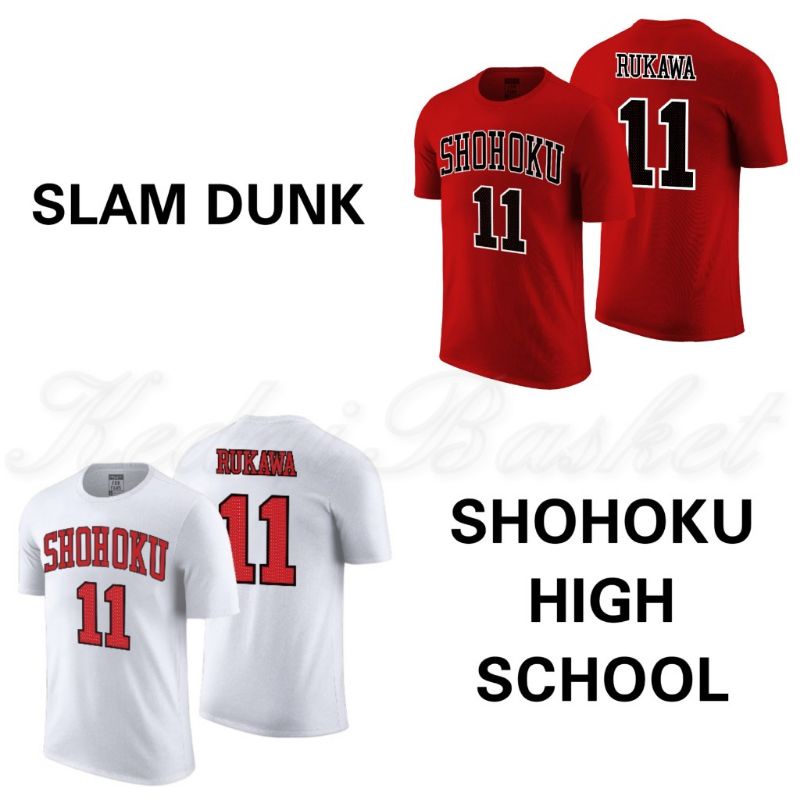 T shirt Kaos Baju Basket SLAM DUNK Anime Shohoku High School No 11 Kaede Rukawa
