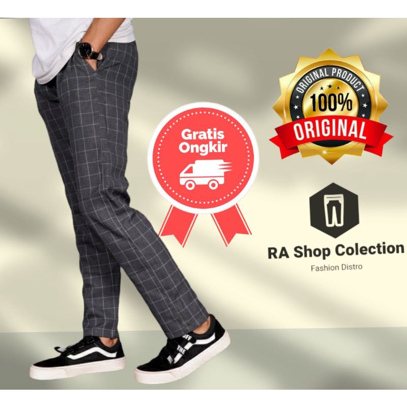 CELANA CHINO TARTAN PRIA ANKLE PRIA PANTS MOTIF KOTAK KOTAK PRIA WANITA PANJANG MODEL SALUR  PANJANG SLIMFIT BAHAN TEBAL COD