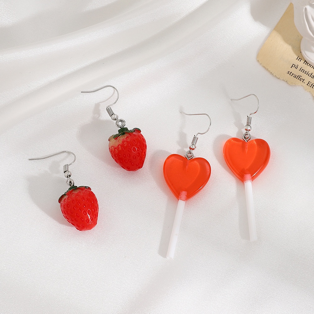 12 Pcs / Set Anting Bentuk Hati Butterfly Strawberry Warna-Warni Bahan Resin Untuk Wanita