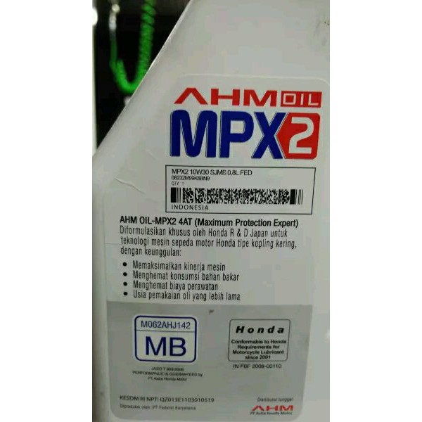 Gratis Ongkir Oli MPX 2 AHM Matic Bebek