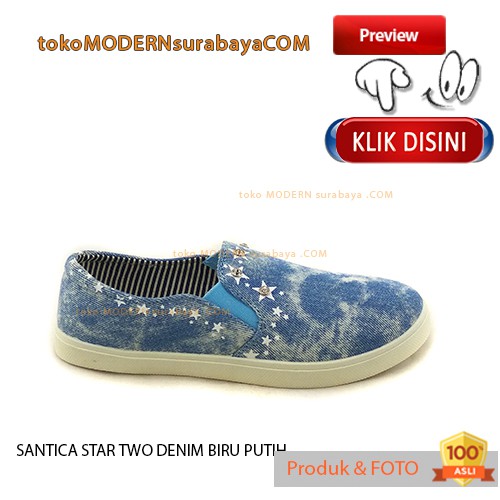 SANTICA STAR TWO DENIM BIRU PUTIH sepatu anak casual slip on