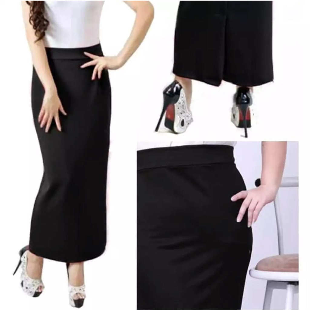 ROK MAXI SKIRT MUSLIMAH | COD✔️ PILIH : A-LINE &amp; SPAN / EDISI HITAM &amp; PUTIH SCUBA PREMIUM✅ / All Size L-XL BB 45-65kg Ready bawahan muslimah/kasual pra kerja/kuliah pelajar