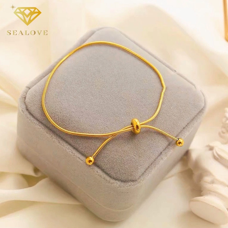 Gelang serut Titanium Wanita Anti Karat dan tidak luntur Emas 18k simple rantai bracelet aksesoris fashion korea