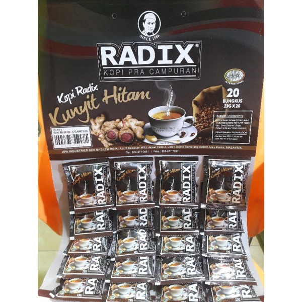 

KOPI RADIX HPA MALAYSIA - KUNYIT HITAM PREMIX COFFEE 20 SACHET / BUNGKUS