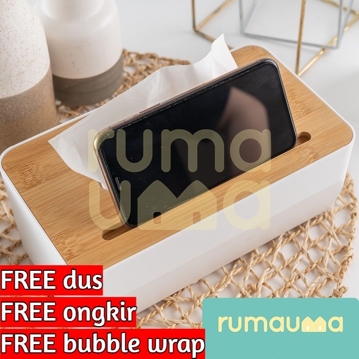 

MURAH RUMAUMA Wood Tissue Box With Smartphone Holder - Kotak Tissue Kayu